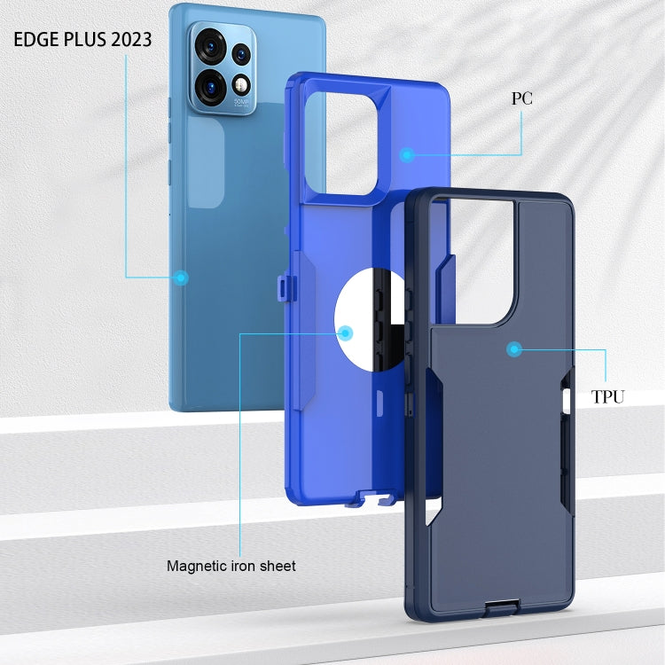 Blue 2 in 1 Magnetic PC + TPU Phone Case for Motorola G Pure 2021, showcasing its sleek design and protective features.