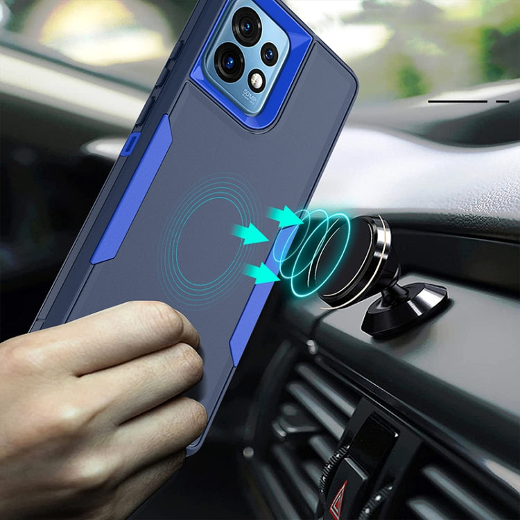 Blue 2 in 1 Magnetic PC + TPU Phone Case for Motorola G Pure 2021, showcasing its sleek design and protective features.