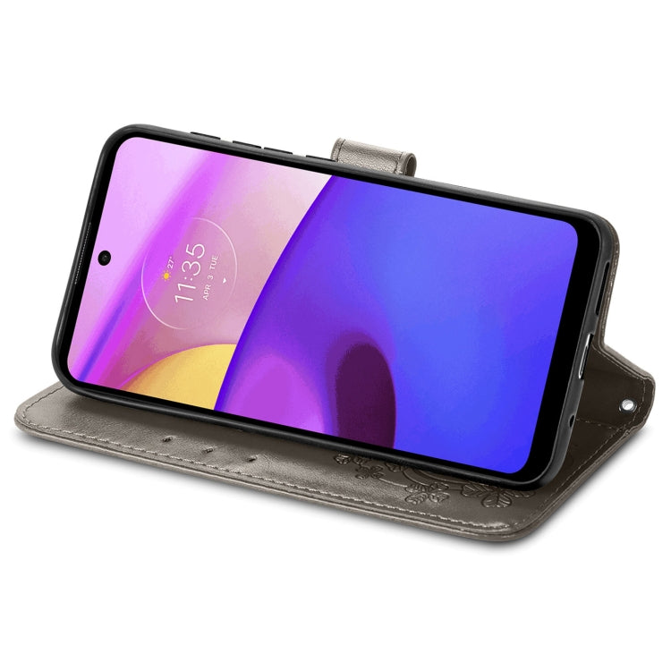 Stylish Four-leaf Clasp Embossed Leather Case for Motorola Moto E40, featuring a noble design and card slot.