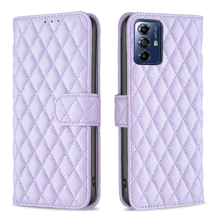 Diamond Lattice Wallet Flip Leather case for Motorola Moto G Play 2024, showcasing its stylish design and card slots.