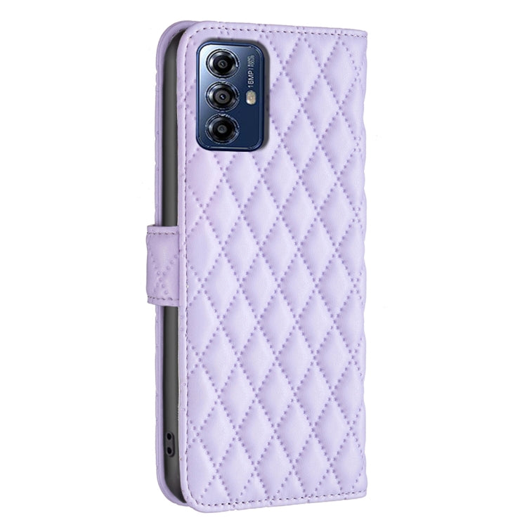 Diamond Lattice Wallet Flip Leather case for Motorola Moto G Play 2024, showcasing its stylish design and card slots.