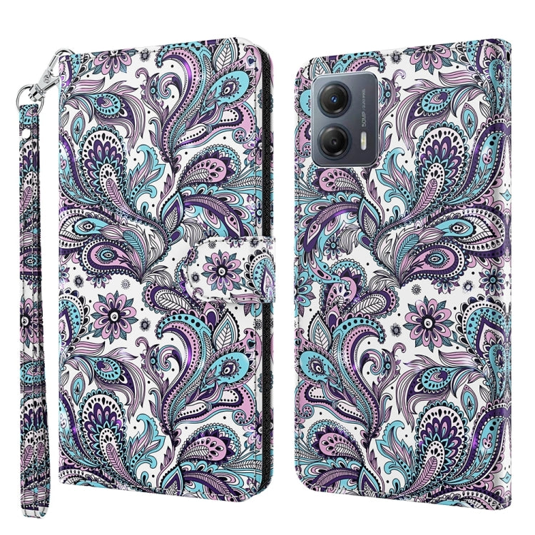 Stylish 3D painting pattern flip leather phone case for Motorola Moto G14, showcasing its design and functionality.