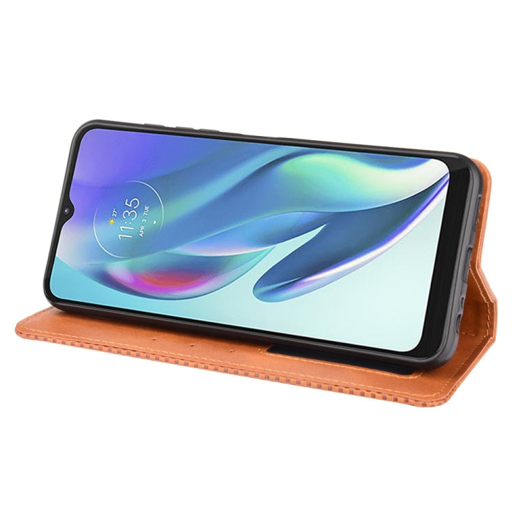 Motorola Moto G50 5G case featuring a magnetic buckle and retro crazy horse texture, showcasing its stylish design and functionality.