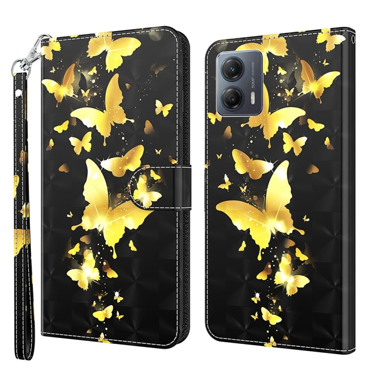 Gold 3D painting pattern flip leather phone case for Motorola Moto G54, showcasing its stylish design and functional features.