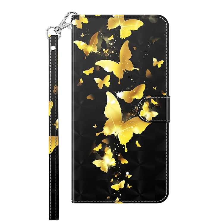 Gold 3D painting pattern flip leather phone case for Motorola Moto G54, showcasing its stylish design and functional features.