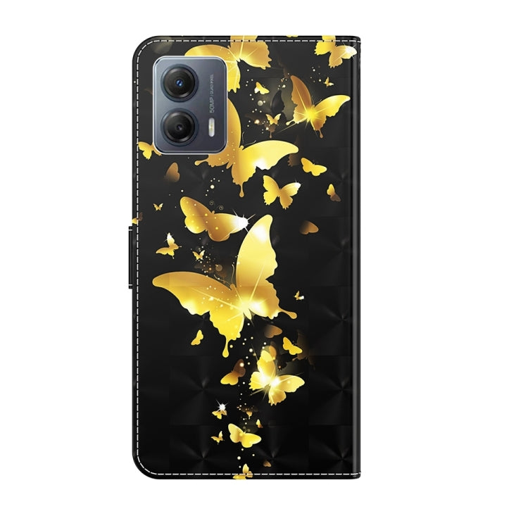 Gold 3D painting pattern flip leather phone case for Motorola Moto G54, showcasing its stylish design and functional features.