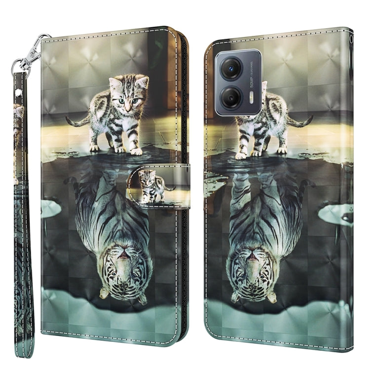 Stylish 3D Cat Painting Pattern Flip Leather Phone Case for Motorola Moto G54, showcasing vibrant colors and a protective design.