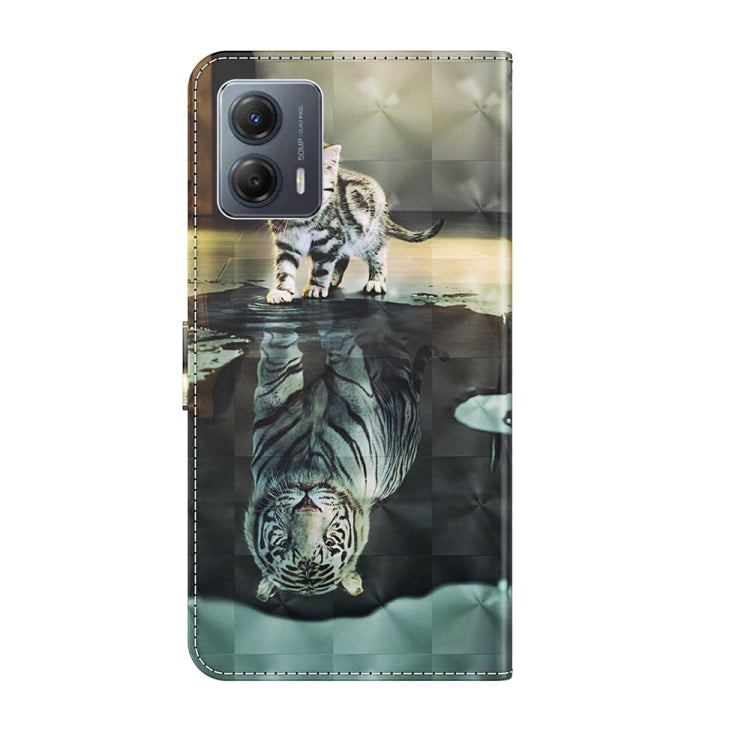 Stylish 3D Cat Painting Pattern Flip Leather Phone Case for Motorola Moto G54, showcasing vibrant colors and a protective design.