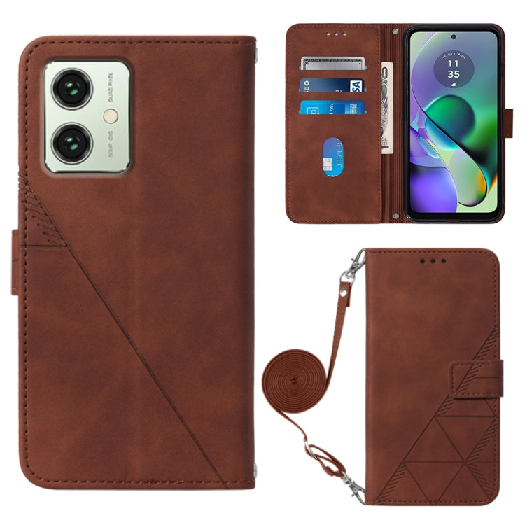 For Motorola Moto G54 Crossbody 3D Embossed Flip Leather Phone Case featuring a stylish design, card slots, and a convenient lanyard.