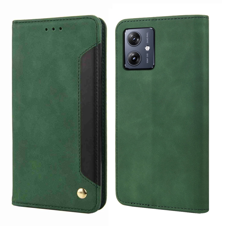 Green splicing leather phone case for Motorola Moto G54, showcasing its stylish design and practical features.