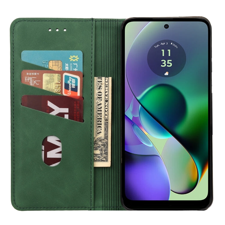 Green splicing leather phone case for Motorola Moto G54, showcasing its stylish design and practical features.