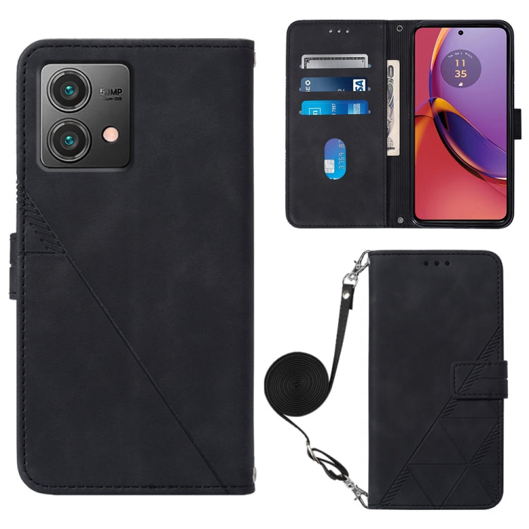 Motorola Moto G84 Crossbody 3D Embossed Flip Leather Phone Case in stylish design with lanyard and card slots.