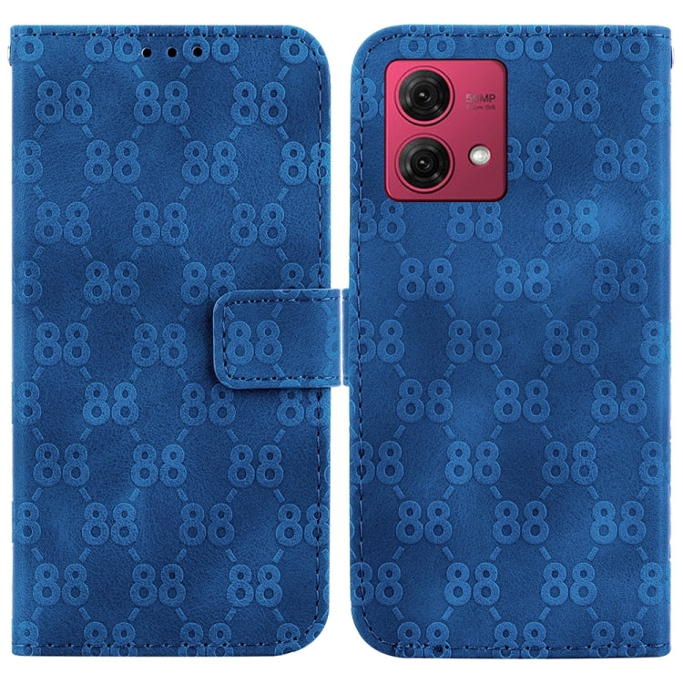 Stylish embossed leather phone case for Motorola Moto G84, featuring card slots and a kickstand.