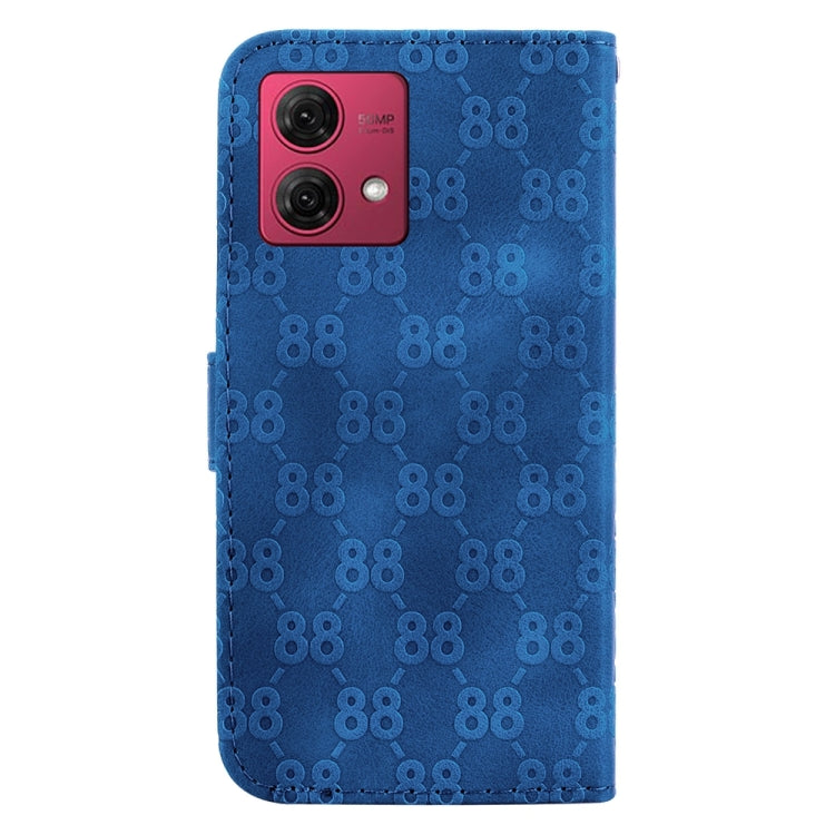 Stylish embossed leather phone case for Motorola Moto G84, featuring card slots and a kickstand.