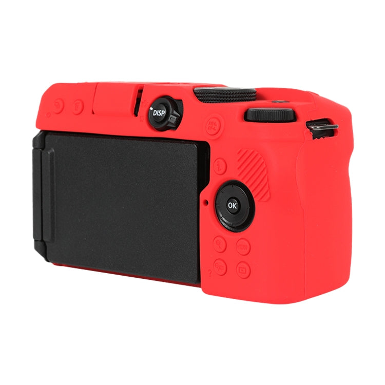 Red soft silicone protective case for Nikon Z 30 camera with lens cover, showcasing its sleek design and durable material.