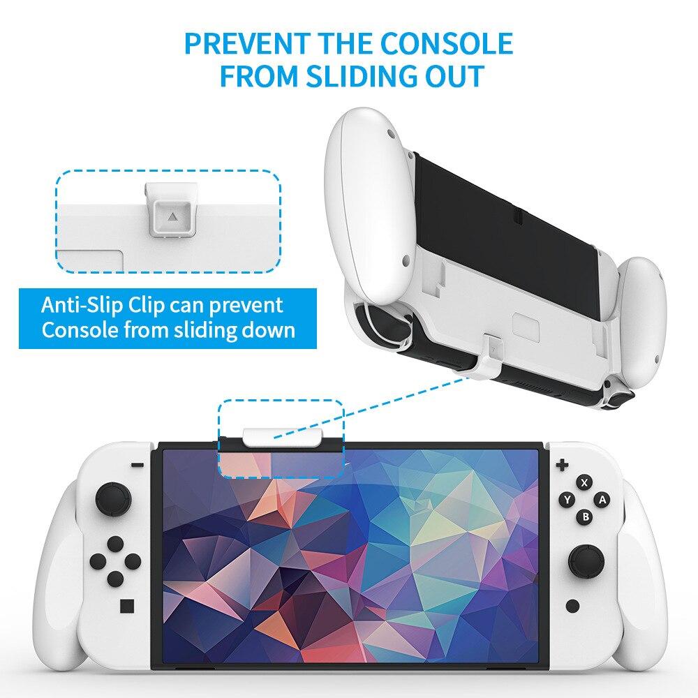 Ergonomic handle grip for Nintendo Switch OLED, providing comfort and protection during gaming.