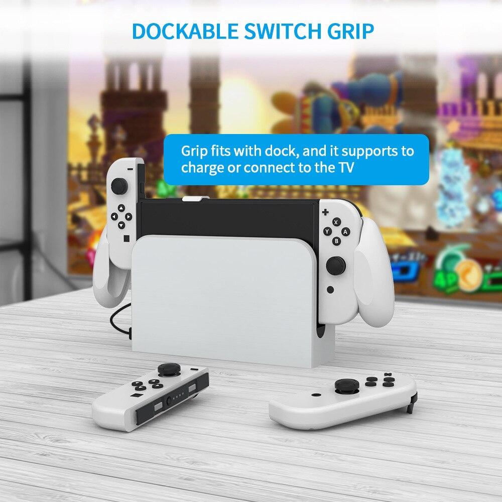 Ergonomic handle grip for Nintendo Switch OLED, providing comfort and protection during gaming.