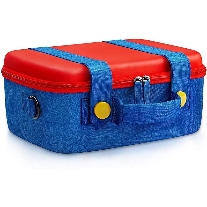 Red Nintendo Switch storage bag featuring Super Mario design, ideal for carrying console and accessories.