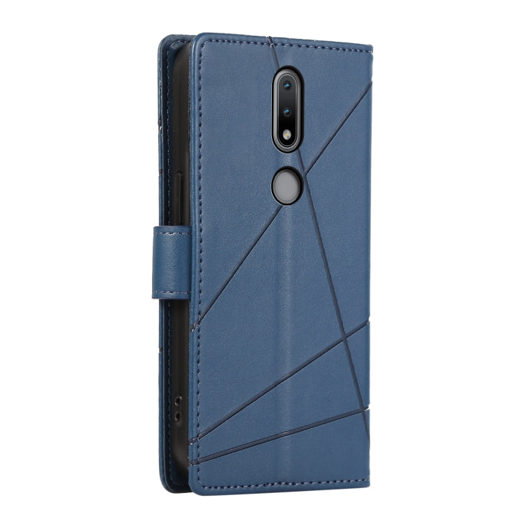 For Nokia 2.4 PU Genuine Leather Texture Embossed Line Phone Case in black with card slots and wrist strap.