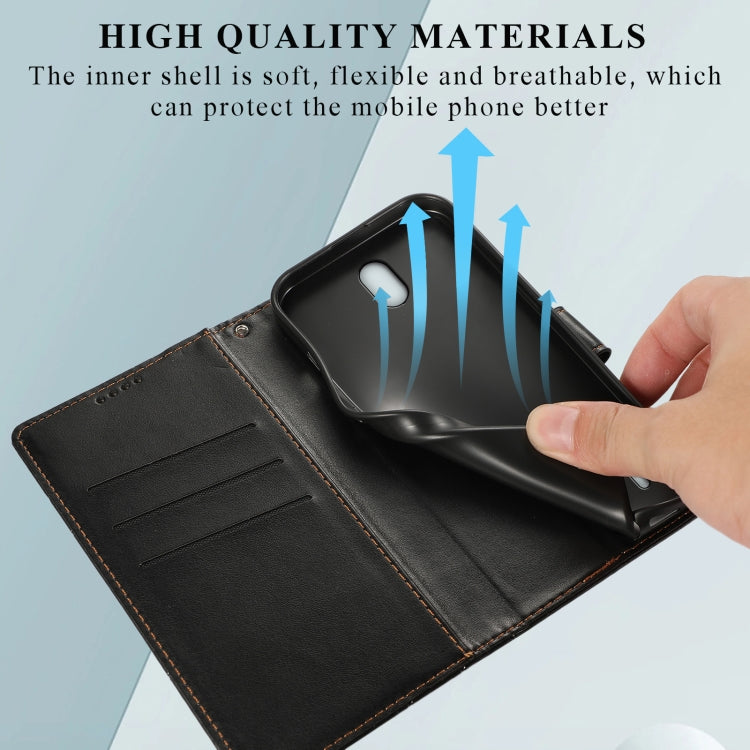 For Nokia C1 PU Genuine Leather Texture Embossed Line Phone Case in black, showcasing its wallet design and kickstand feature.