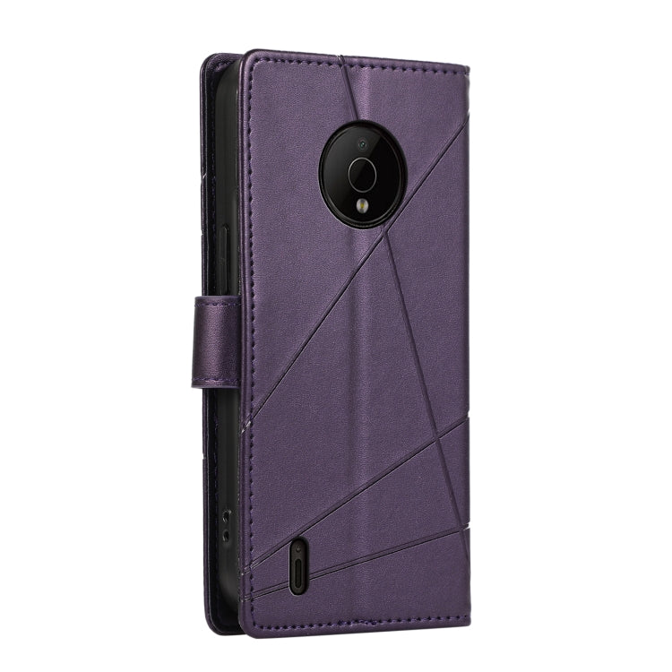 For Nokia C200 PU leather phone case with embossed texture, featuring card slots and a wrist strap.