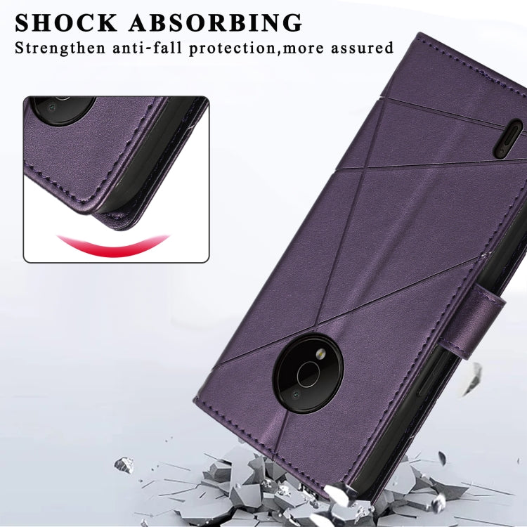 For Nokia C200 PU leather phone case with embossed texture, featuring card slots and a wrist strap.