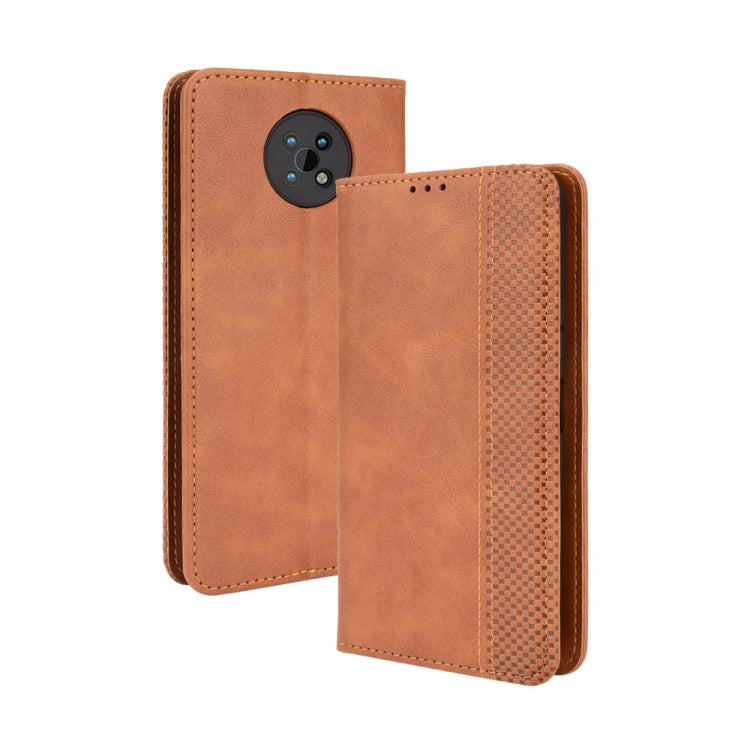 For Nokia C50 5G case featuring a magnetic buckle and retro crazy horse texture, designed for horizontal viewing and equipped with card slots.