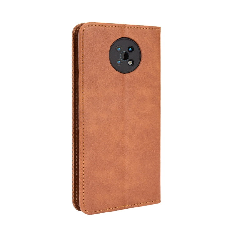 For Nokia C50 5G case featuring a magnetic buckle and retro crazy horse texture, designed for horizontal viewing and equipped with card slots.