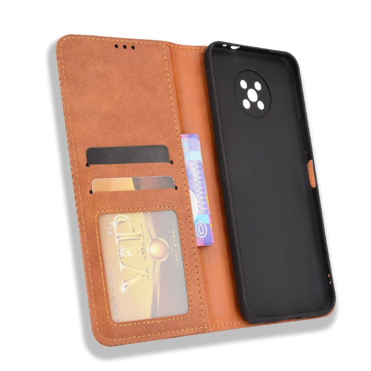 For Nokia C50 5G case featuring a magnetic buckle and retro crazy horse texture, designed for horizontal viewing and equipped with card slots.