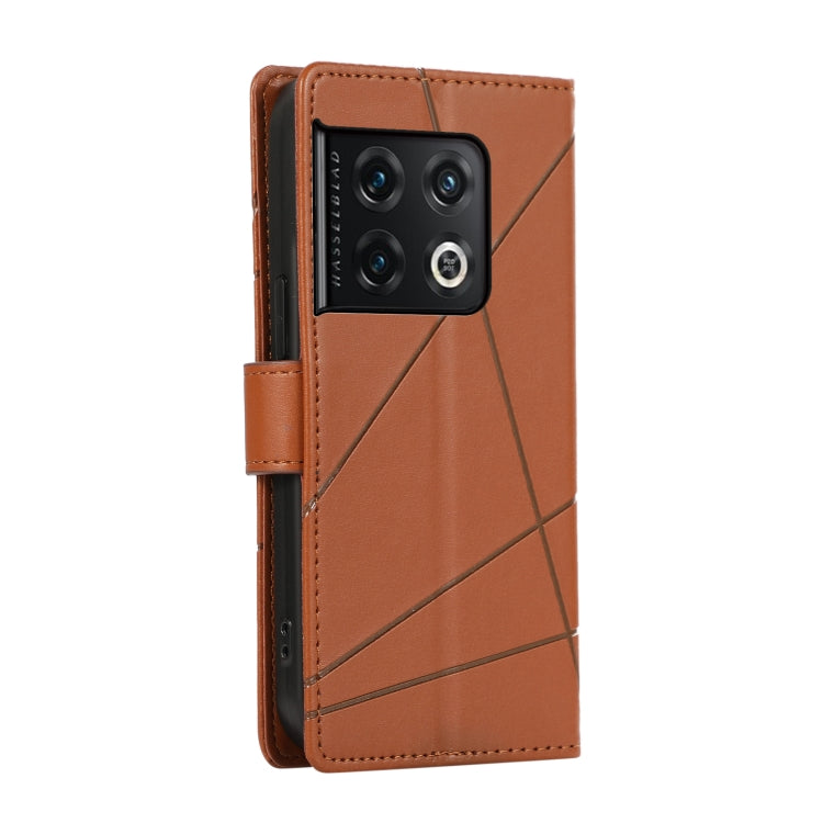 For OnePlus 10 Pro PU leather phone case with embossed texture, featuring card slots and a wrist strap.