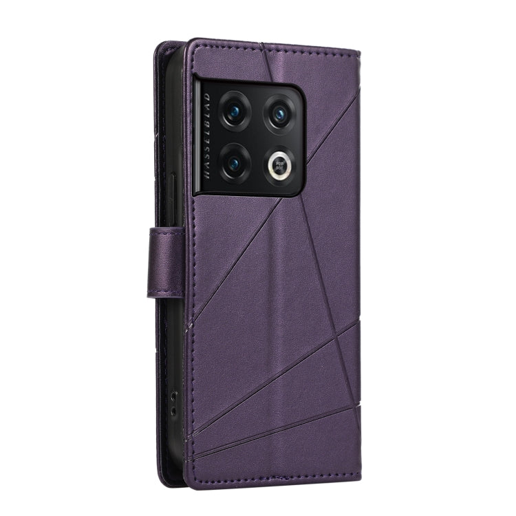 For OnePlus 10 Pro PU leather phone case with embossed texture, featuring card slots and a wrist strap.