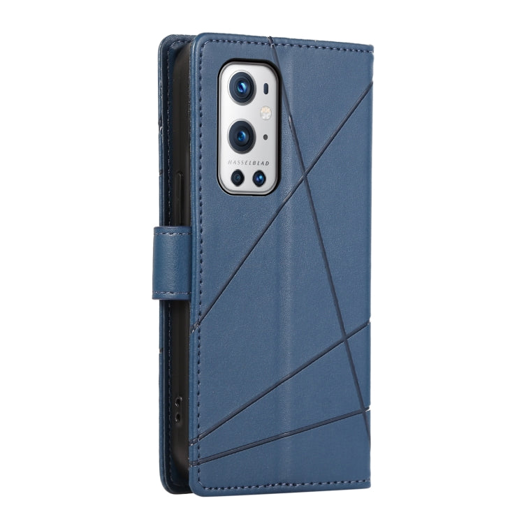 For OnePlus 9 Pro PU leather phone case with embossed texture, featuring card slots and a wrist strap.