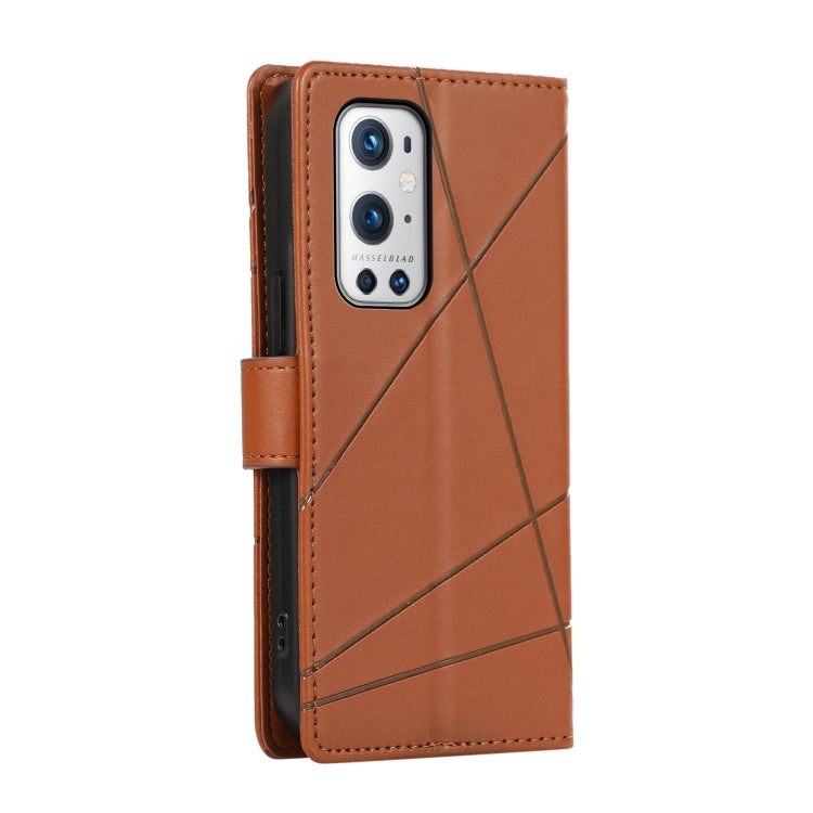 For OnePlus 9 Pro PU leather case with embossed texture, featuring card slots and a wrist strap.