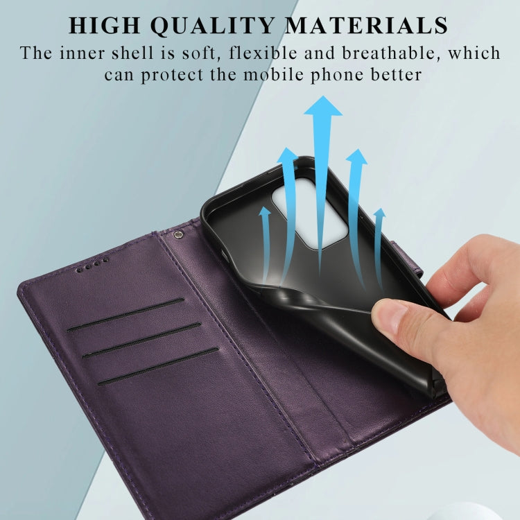 For OnePlus 9 Pro PU Genuine Leather Texture Embossed Line Phone Case with card slots and wrist strap.