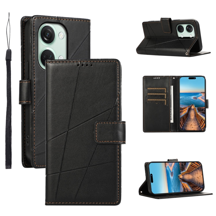 For OnePlus Ace 2V PU leather phone case with embossed texture, featuring card slots and a wrist strap.