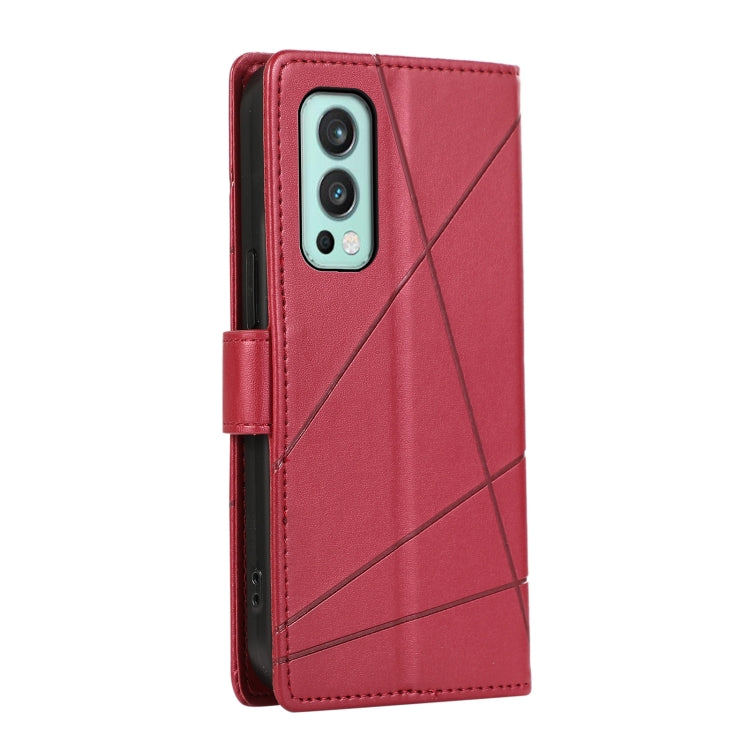 For OnePlus Nord 2 5G PU leather phone case with embossed texture, featuring card slots and a wrist strap.