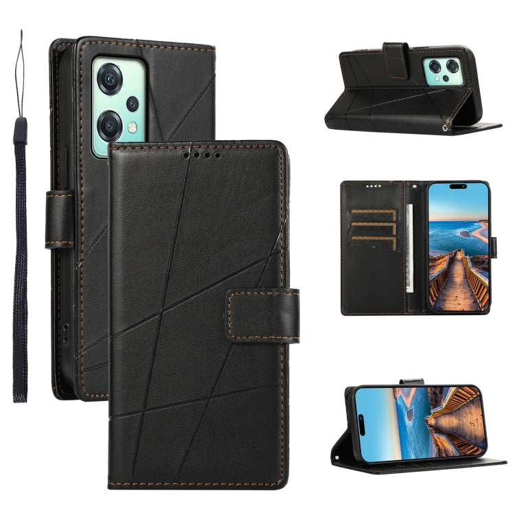 For OnePlus Nord CE 2 Lite 5G PU leather case with embossed texture, featuring card slots and kickstand functionality.