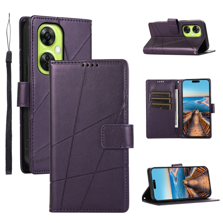 For OnePlus Nord CE 3 Lite PU leather case with embossed texture, featuring card slots and a wrist strap.