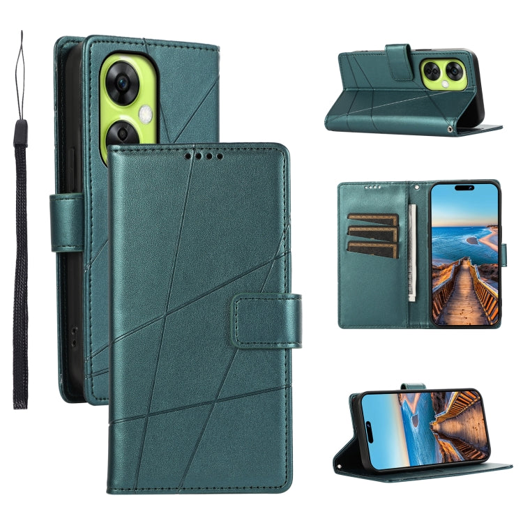 For OnePlus Nord CE 3 Lite PU leather case with embossed texture, featuring card slots and a wrist strap.