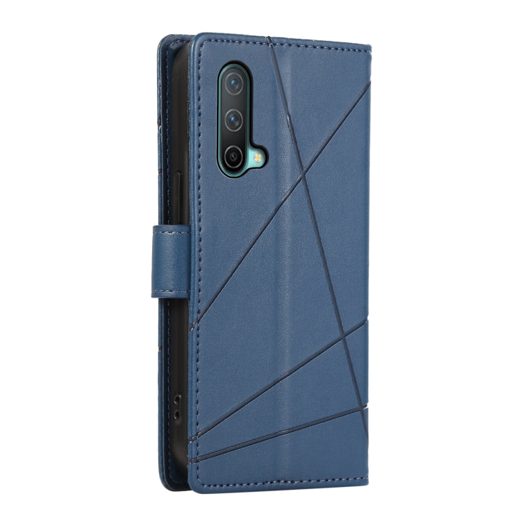 For OnePlus Nord CE 5G PU leather phone case with embossed texture, featuring card slots and a wrist strap.