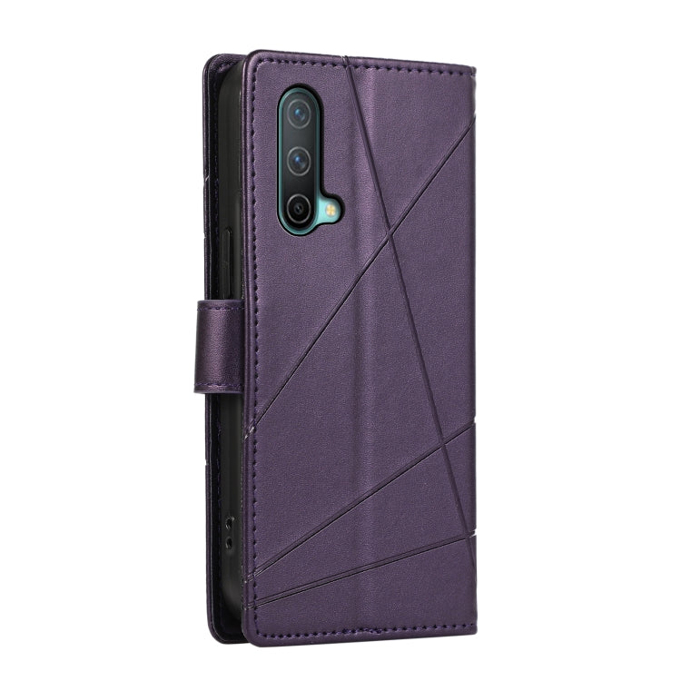 For OnePlus Nord CE 5G PU leather phone case with embossed texture, featuring card slots and a wrist strap.