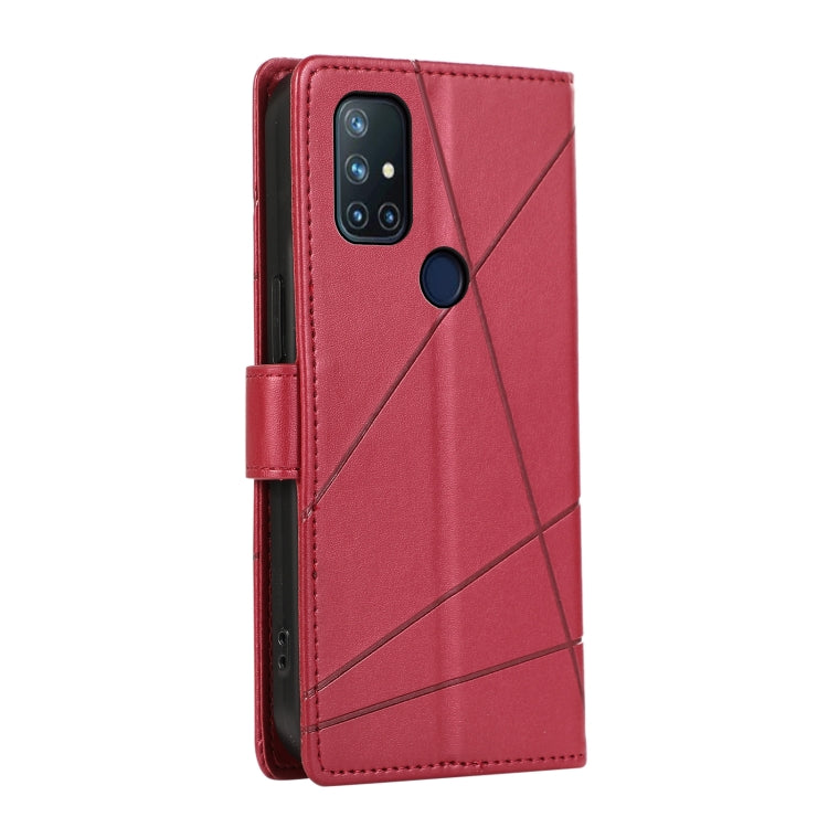 For OnePlus Nord N10 5G PU leather phone case with embossed texture, featuring card slots and kickstand functionality.