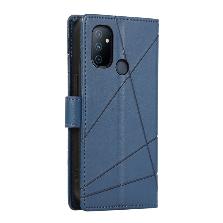 For OnePlus Nord N100 PU leather phone case with embossed texture, featuring card slots and a wrist strap.