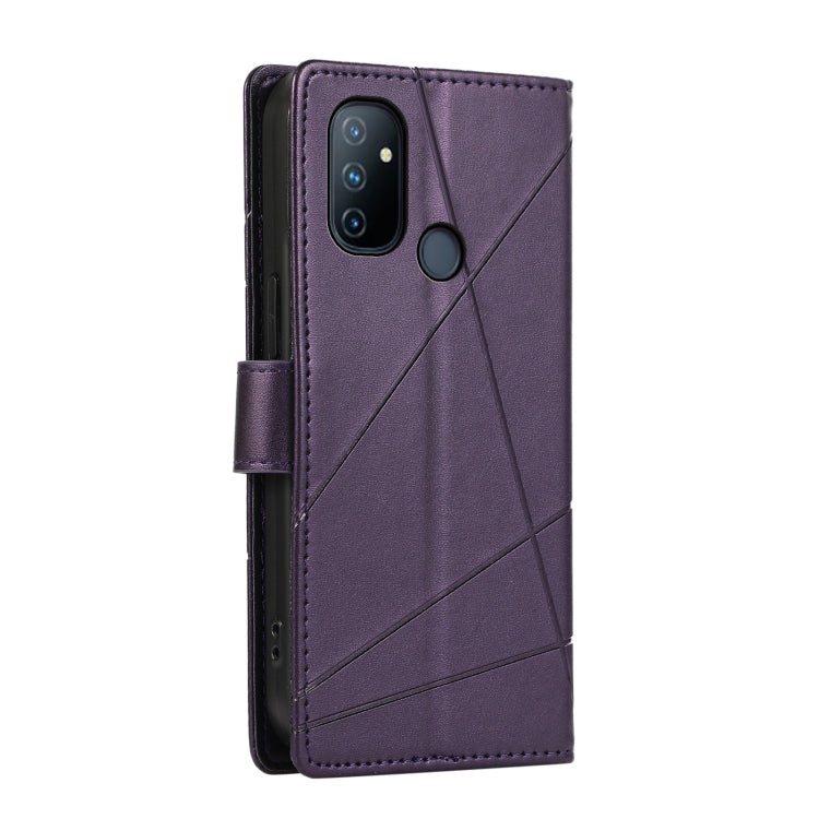 For OnePlus Nord N100 PU leather phone case with embossed texture, featuring card slots and kickstand functionality.