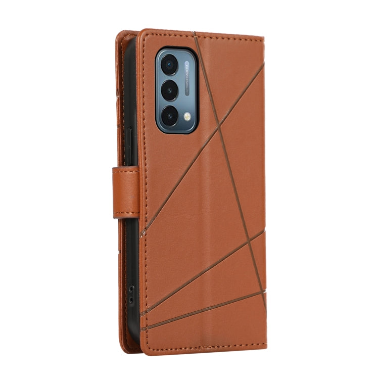 For OnePlus Nord N200 5G PU leather case with embossed texture, featuring card slots and a wrist strap.