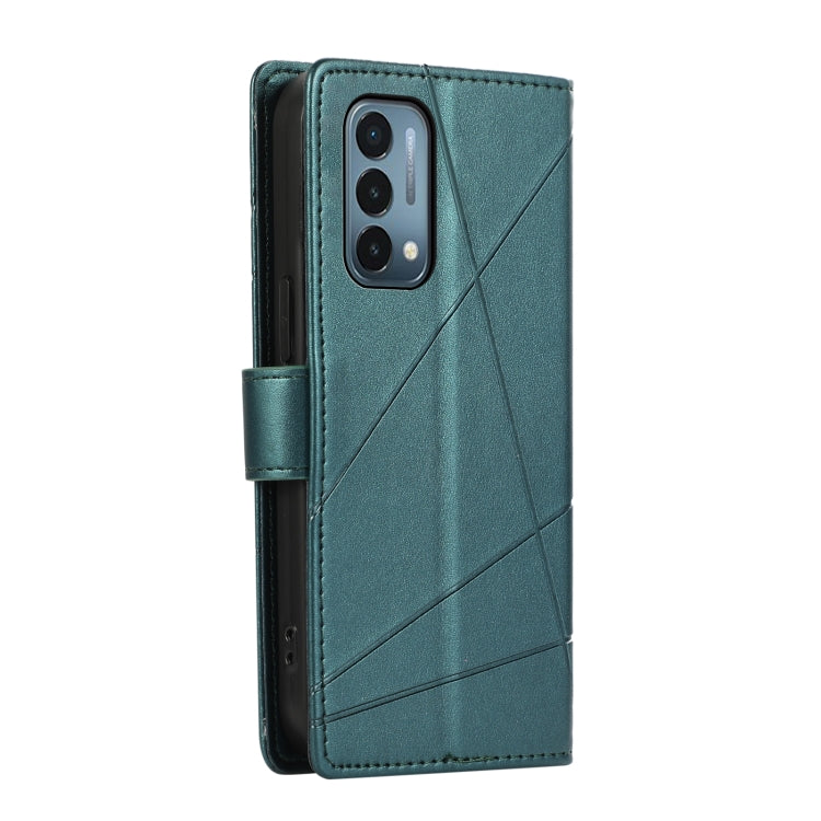 For OnePlus Nord N200 5G PU leather case with embossed texture, showcasing card slots and kickstand feature.