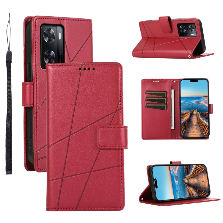 For OnePlus Nord N20 SE PU leather phone case with embossed texture, featuring card slots and a wrist strap.