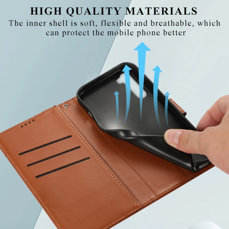 For OnePlus Nord PU Genuine Leather Texture Embossed Line Phone Case with card slots and wrist strap, showcasing its stylish design and functionality.