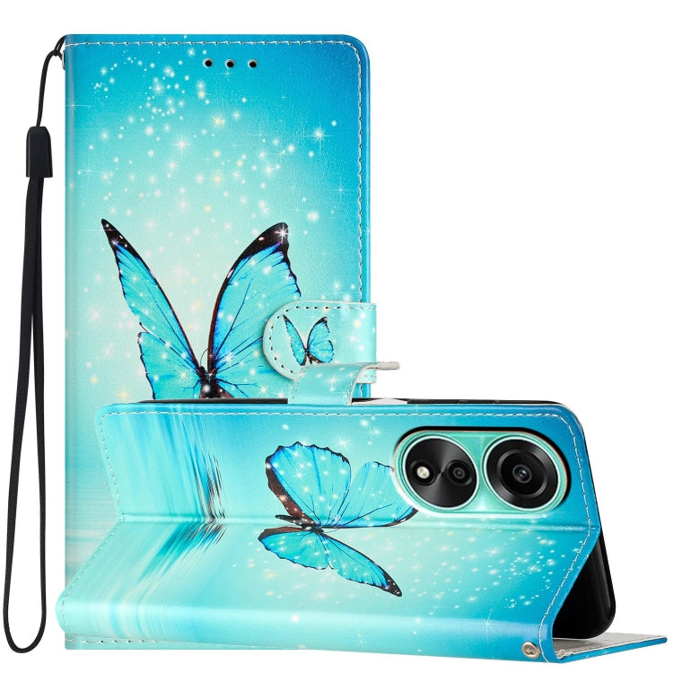 Stylish Blue Butterfly leather phone case for OPPO A38, showcasing its durable design and card slots.