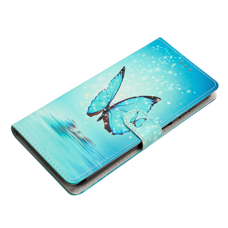 Stylish Blue Butterfly leather phone case for OPPO A38, showcasing its durable design and card slots.